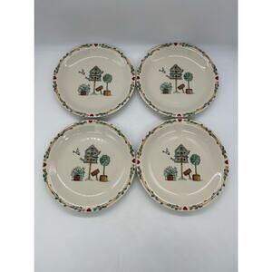 Thomson Pottery Birdhouse Set of 4 Salad Plates 7.75"